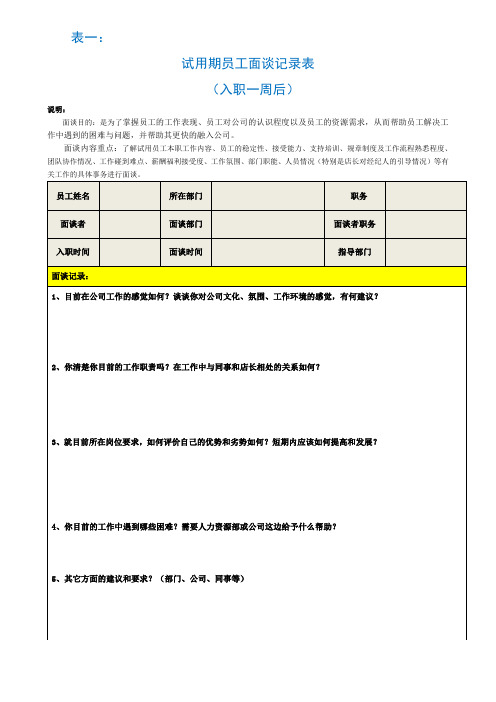 试用期员工面谈记录表