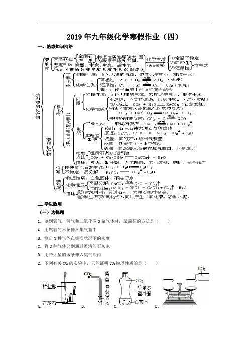 2019年九年级化学寒假作业4(无答案)