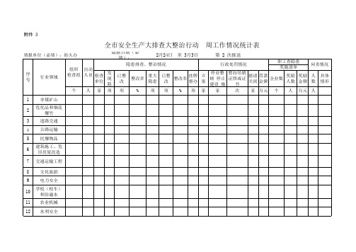 全市安全生产大排查大整治行动  周工作情况统计表