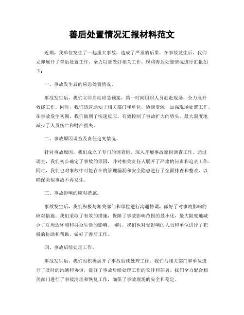 善后处置情况汇报材料范文