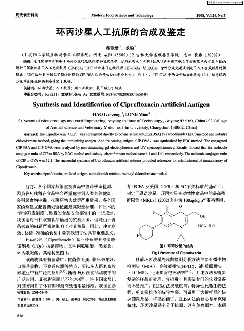 环丙沙星人工抗原的合成及鉴定