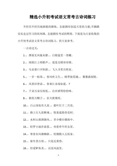 精选小升初考试语文常考古诗词练习
