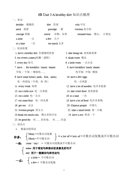 (译林版)6B Unit 3 A healthy diet知识点梳理