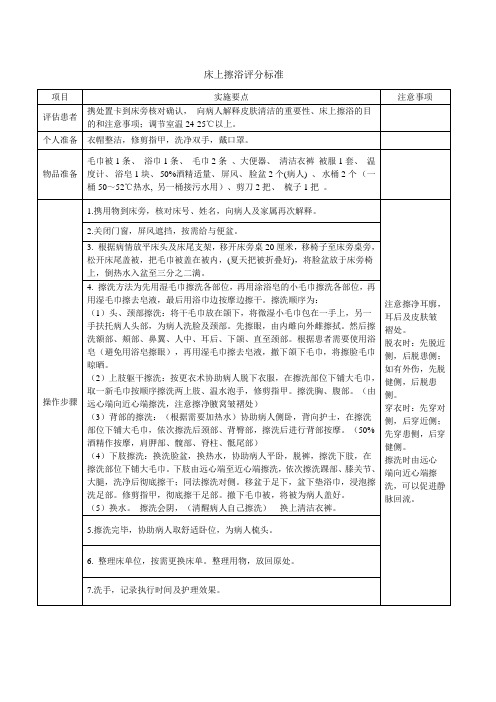 床上擦浴评分标准