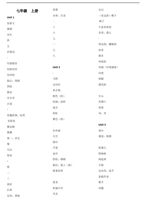 冀教版初中英语单词汇总(汉译英)