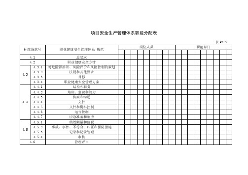 项目安全生产管理体系职能分配表