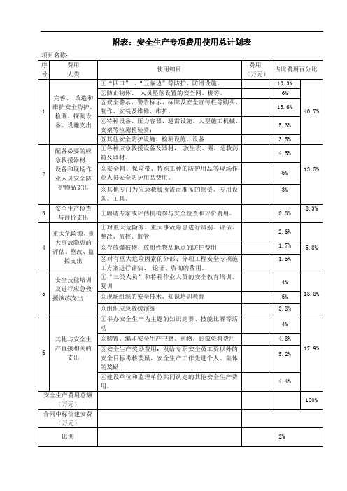 安全生产专项费用计划表