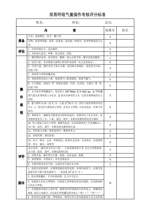 简易呼吸气囊操作考核评分标准