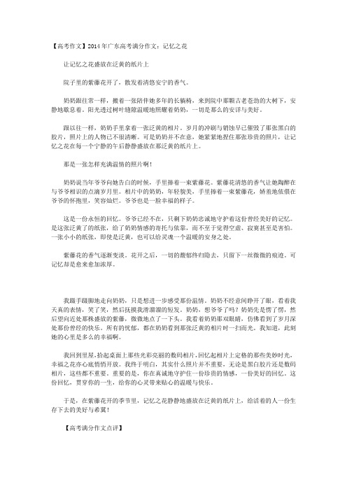 2014年广东高考满分作文：记忆之花