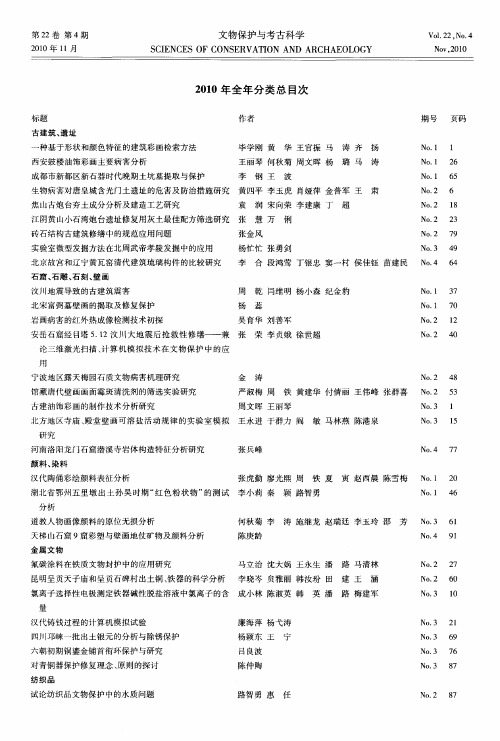 2010年全年分类总目次