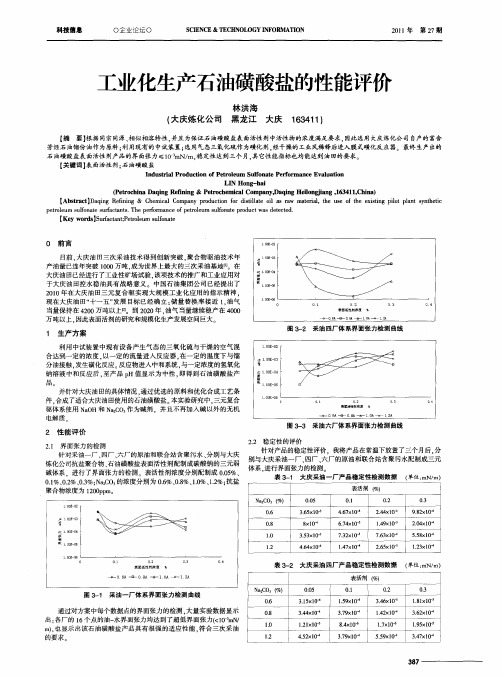 工业化生产石油磺酸盐的性能评价