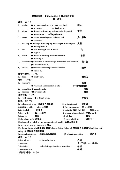 展望未来第一册Unit1---Unit 7 重点词汇短语