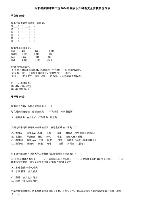 山东省济南市历下区2024部编版小升初语文全真模拟提分版