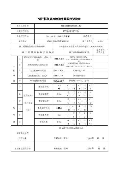 锚杆框架梁检验批质量验收记录表