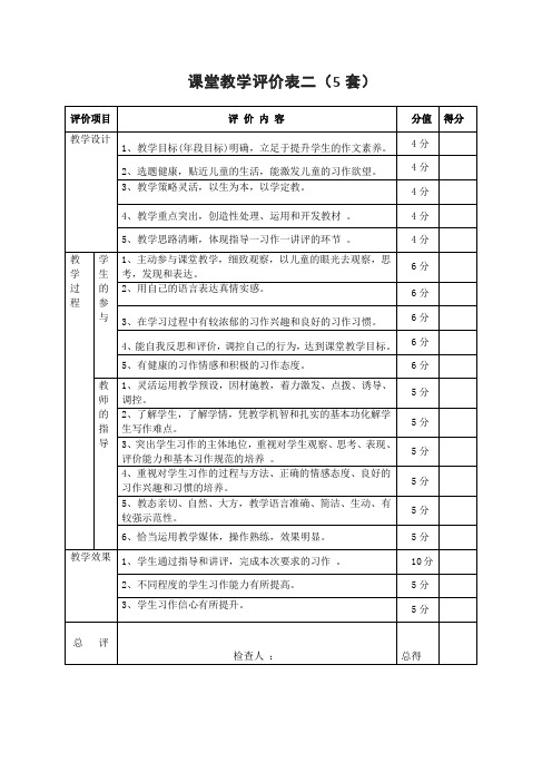 课堂教学评价表二(5套)