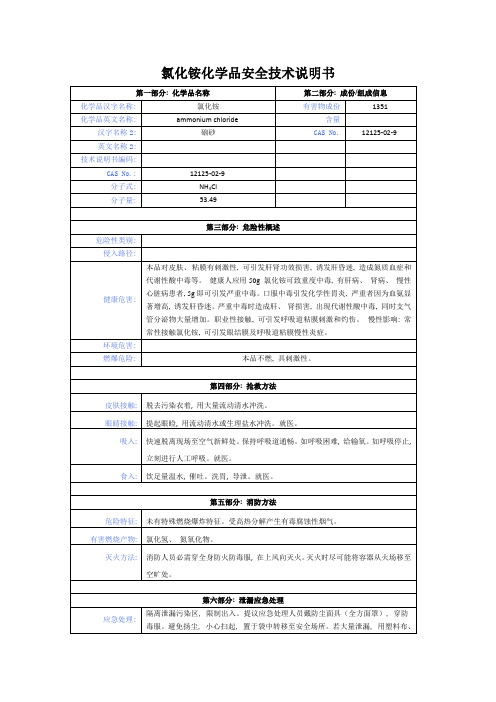 氯化铵化学品安全技术说明书