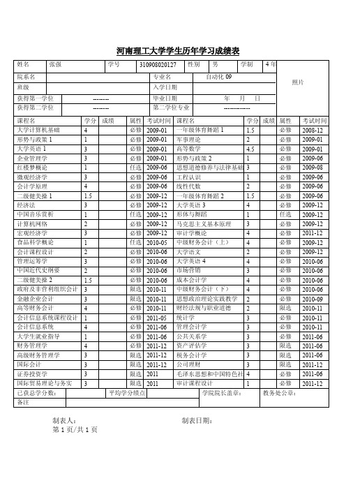 河南理工大学学生历年学习成绩表