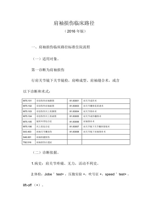 肩袖损伤临床路径表单