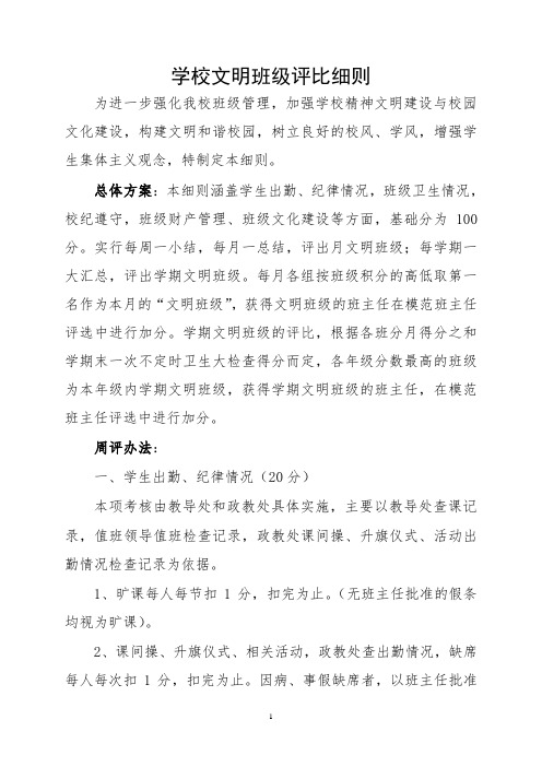 学校文明班级评比细则