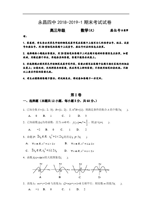 甘肃省永昌四中2019届高三上学期期末考试数学(文)试卷