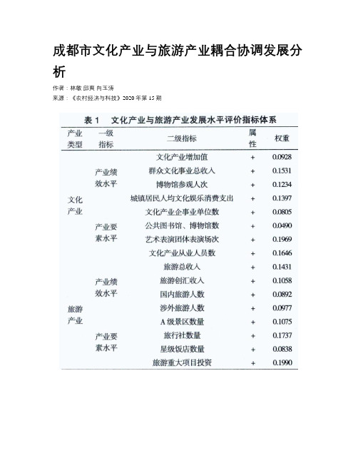 成都市文化产业与旅游产业耦合协调发展分析