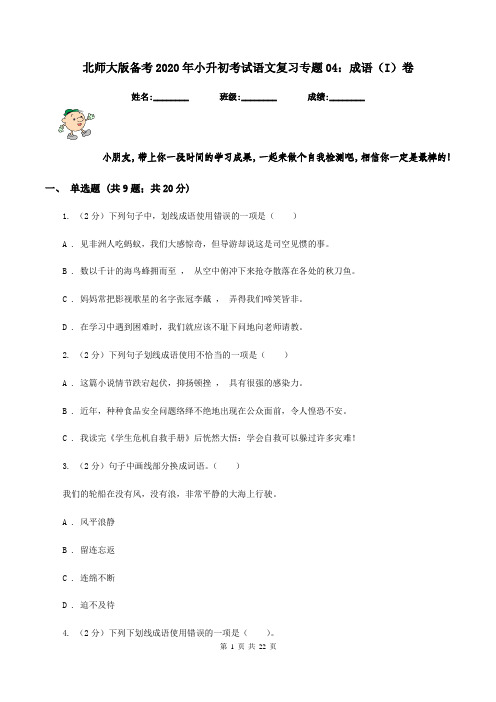 北师大版备考2020年小升初考试语文复习专题04：成语(I)卷