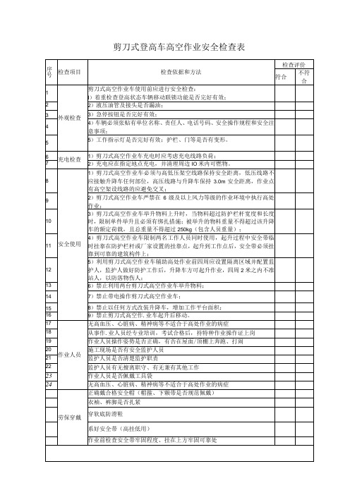 剪刀式登高车高空作业安全检查表