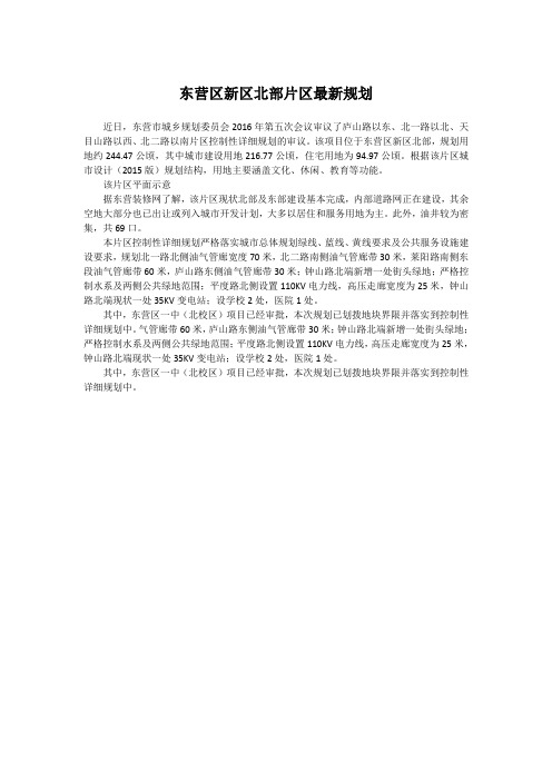 东营区新区北部片区最新规划