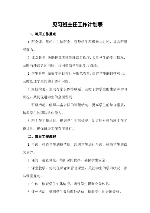 见习班主任工作计划表