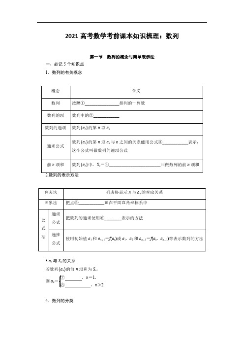 2021高考数学考前课本知识梳理:数列