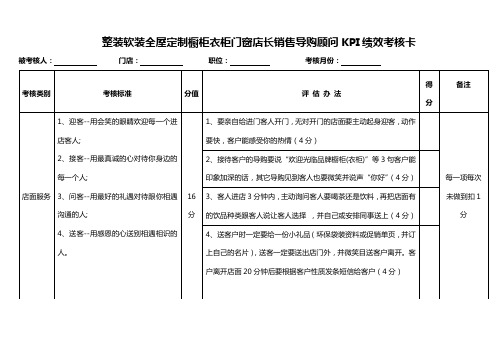 整装软装全屋定制橱柜衣柜门窗店长销售导购顾问KPI绩效考核卡