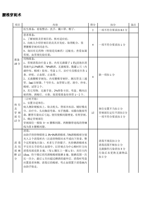 腰椎穿刺术操作考核评分标准---文本资料