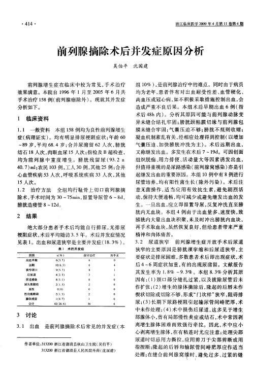 前列腺摘除术后并发症原因分析