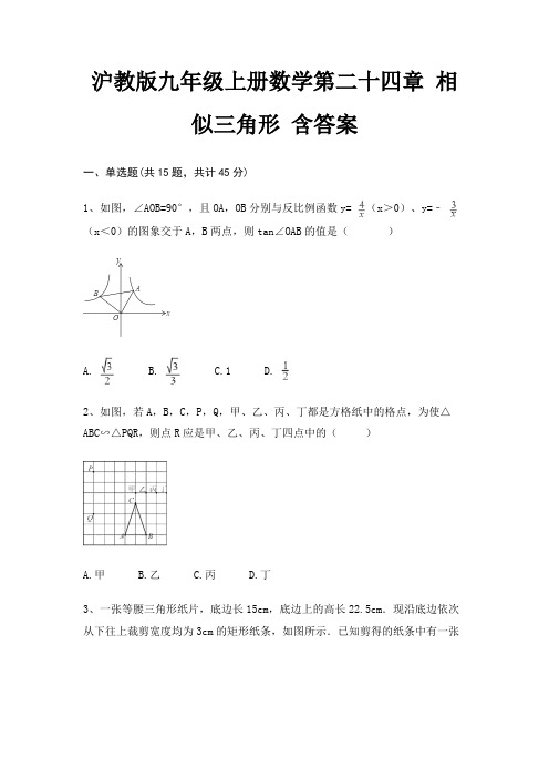 沪教版九年级上册数学第二十四章 相似三角形 含答案