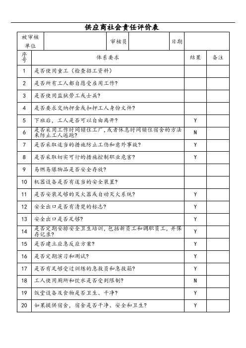 供应商社会责任评价表