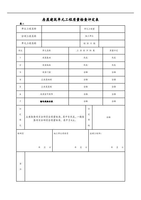 房屋建筑单元工程高质量检查评定表格