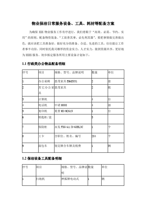 物业保洁日常服务设备、工具、耗材等配备方案