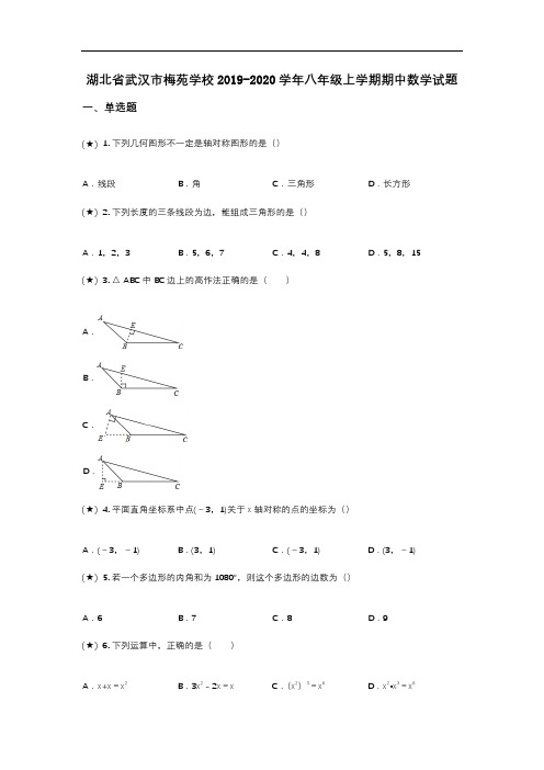 湖北省武汉市梅苑学校2019-2020学年八年级上学期期中数学试题(word无答案)
