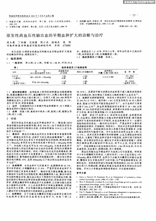 原发性高血压性脑出血的早期血肿扩大的诊断与治疗