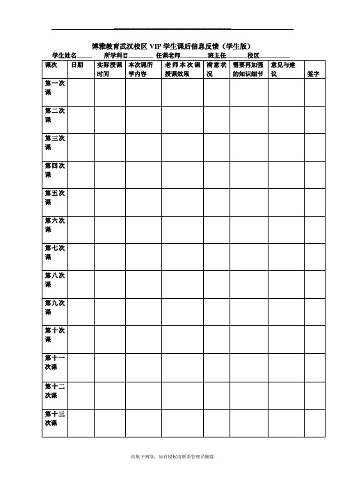 最新VIP学生每次课后反馈表(学生版,老师版)