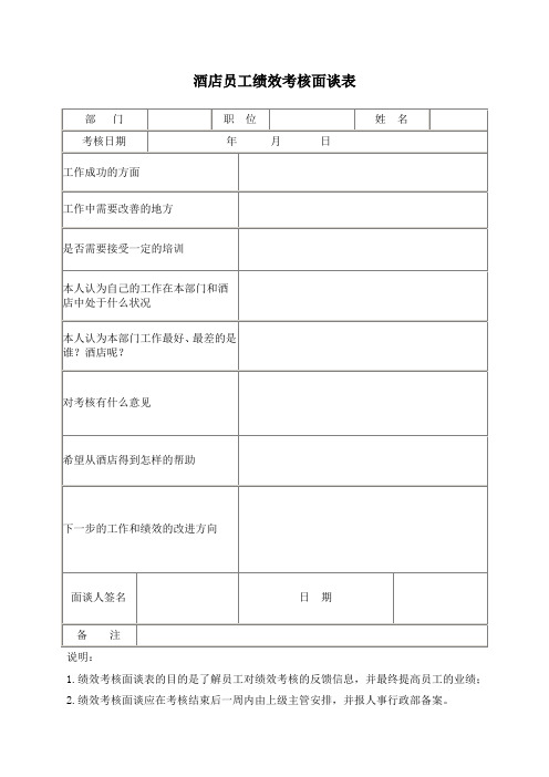 酒店员工绩效考核面谈表