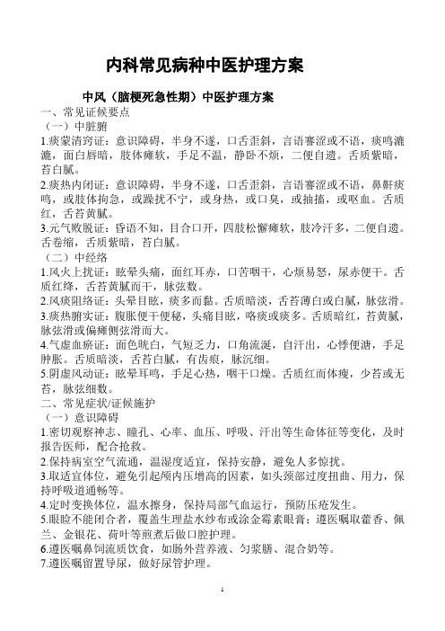 13个病种中医护理方案