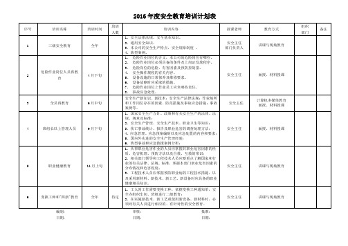 2014年度安全教育培训计划表