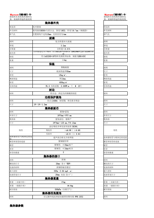 集热板技术参数