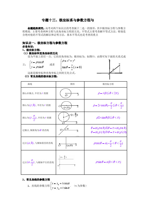 专题十三：极坐标与参数方程与不等式