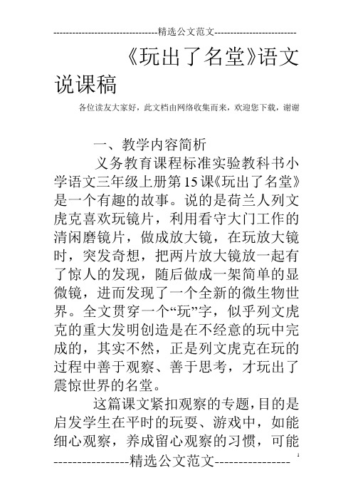 《玩出了名堂》语文说课稿