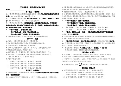 五年级上册数学第一至六单元知识要点