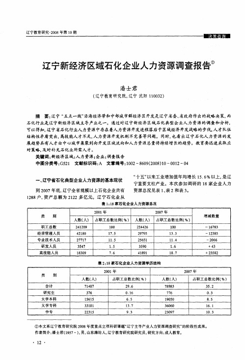 辽宁新经济区域石化企业人力资源调查报告