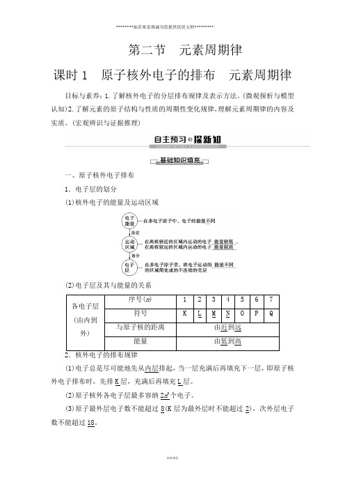 人教版必修2第1章 第2节第1课时原子核外电子的排布 元素周期律学案