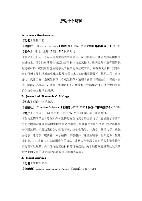 10个SCI期刊简介